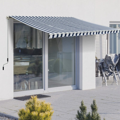 Outsunny Garden Sun Shade Canopy Patio Awning Retractable Shelter Blue & White