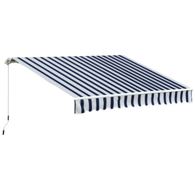 Outsunny Garden Sun Shade Canopy Patio Awning Retractable Shelter Blue & White