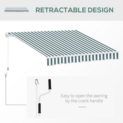 Outsunny Garden Sun Shade Canopy Patio Awning Retractable Shelter Outdoor 5 Size Green & White - 7
