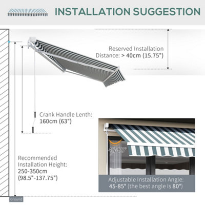 Outsunny Garden Sun Shade Canopy Patio Awning Retractable Shelter Outdoor 5 Size Green & White - 4