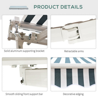 Outsunny Garden Sun Shade Canopy Patio Awning Retractable Shelter Outdoor 5 Size Green & White - 8