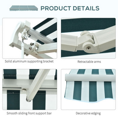 Outsunny Garden Sun Shade Canopy Patio Awning Retractable Shelter Outdoor Green & White - 7