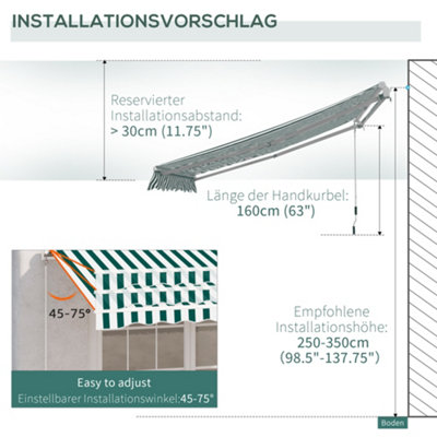 Outsunny Garden Sun Shade Canopy Patio Awning Retractable Shelter Outdoor Green & White - 8