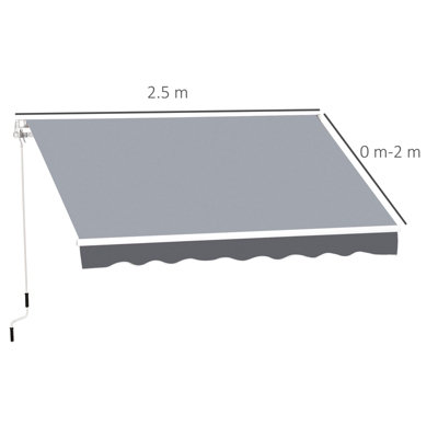 Outsunny Garden Sun Shade Canopy Retractable Awning, 2.5 x 2m, Grey