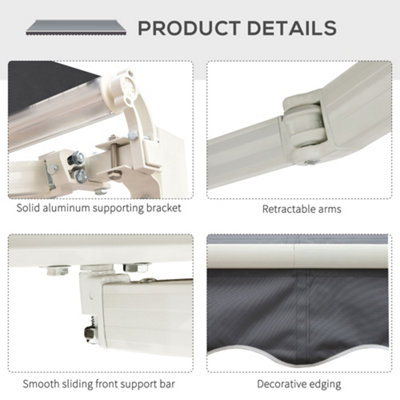 Outsunny Garden Sun Shade Canopy Retractable Awning, 2.5 x 2m, Grey