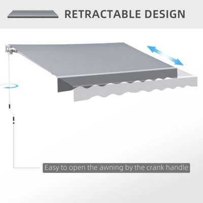 Outsunny Garden Sun Shade Canopy Retractable Awning, 2.5 x 2m, Grey