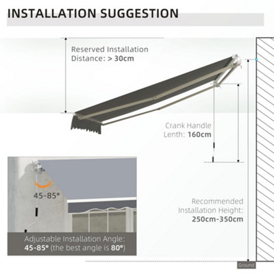 Outsunny Garden Sun Shade Canopy Retractable Awning, 2.5 x 2m, Grey