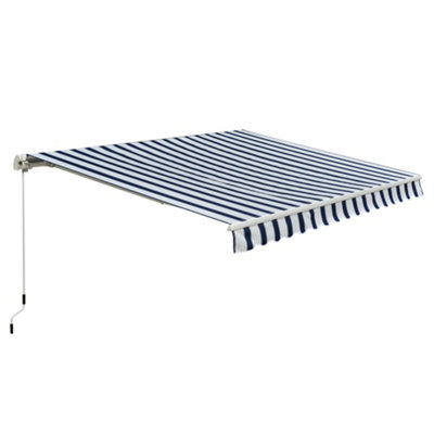 Outsunny Garden Sun Shade Canopy Retractable Awning, 3 x 2.5m, Blue and White