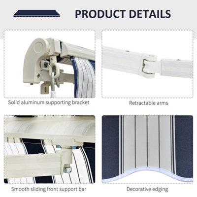 Outsunny Garden Sun Shade Canopy Retractable Awning, 3 x 2.5m, Blue and White