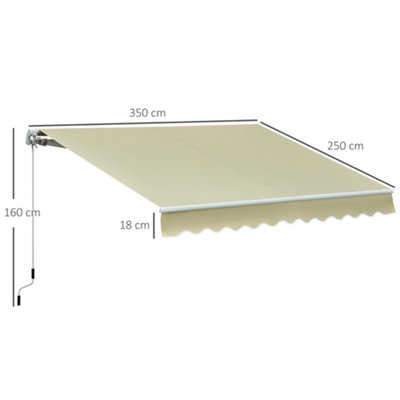 Outsunny Garden Sun Shade Canopy Retractable Awning, 3 x 2.5m, Cream White