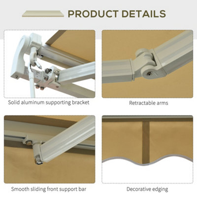 Outsunny Garden Sun Shade Canopy Retractable Awning, 3 x 2.5m, Cream White