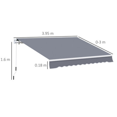 Outsunny Garden Sun Shade Canopy Retractable Awning, 4 x 3(m), Grey