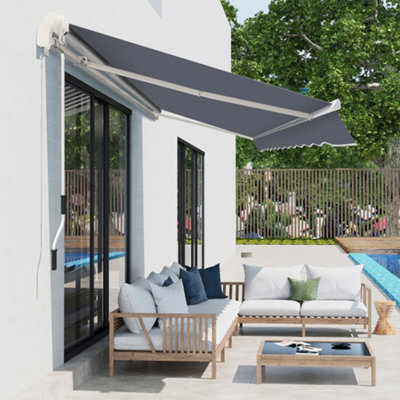 Outsunny Garden Sun Shade Canopy Retractable Awning, 4 x 3(m), Grey