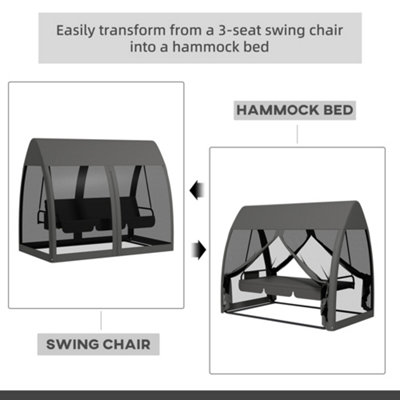 Outsunny Garden Swing Chair Patio Hammock 3 Seater Bench Canopy Lounger Grey - 4
