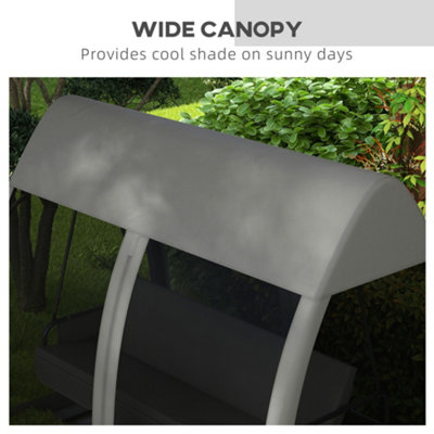 Outsunny Garden Swing Chair Patio Hammock 3 Seater Bench Canopy Lounger Grey - 6