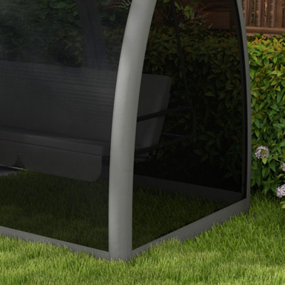 Outsunny Garden Swing Chair Patio Hammock 3 Seater Bench Canopy Lounger Grey - 9