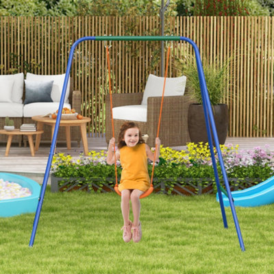 Outsunny Garden Swing Set for Toddlers, Kids with Seats, Safety Belt, Orange