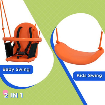 Outsunny Garden Swing Set for Toddlers, Kids with Seats, Safety Belt, Orange