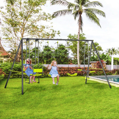 Outsunny Garden Swing Set with Double Swings, Glider, Swing Seats for Outdoors