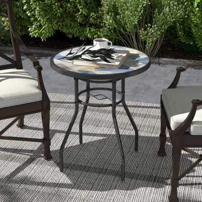 Outsunny Garden Table with Glass Printed Design for Outdoor, Multicolour