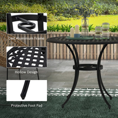 Outsunny Garden Table with Parasol Hole for 2 4 Cast Aluminium Frame Black