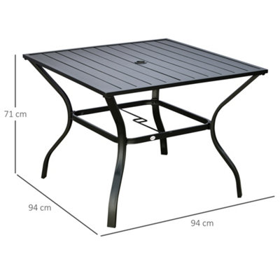 Outsunny Garden Table with Parasol Hole for Four, Slatted Metal