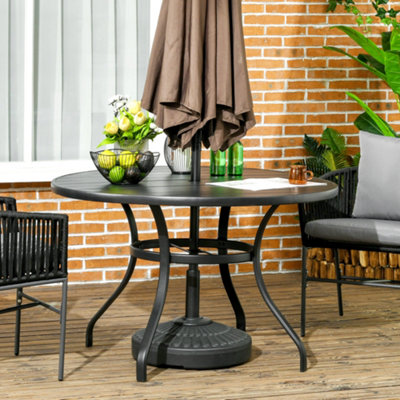 Outsunny Garden Table with Parasol Hole for Four, Slatted Metal Top, Black