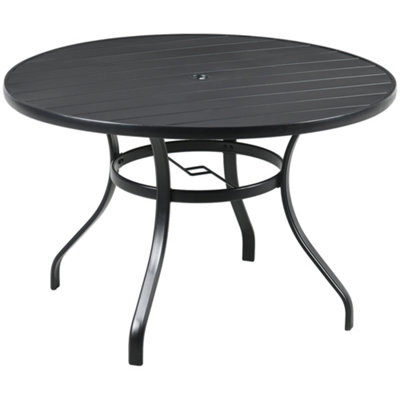 Outsunny Garden Table with Parasol Hole for Four, Slatted Metal Top, Black