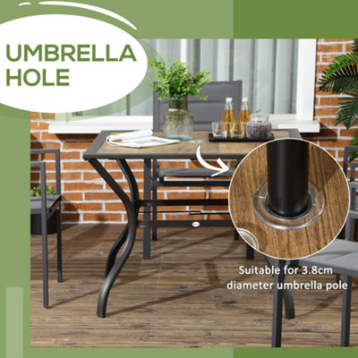 Outsunny Garden Table with Parasol Hole w/ PC Board Tabletop for 4 Persons - 5