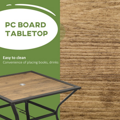 Outsunny Garden Table with Parasol Hole w/ PC Board Tabletop for 4 Persons - 6