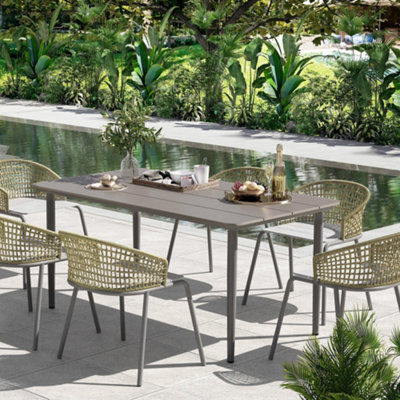 Outsunny Garden Table with Rust Resistant Metal Frame, Dark Grey