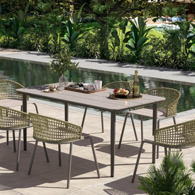 Outsunny Garden Table with Rust Resistant Metal Frame, Light Grey