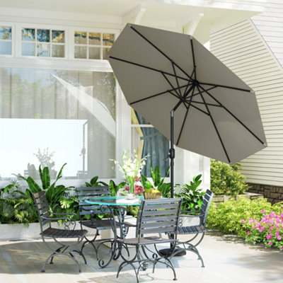 Outsunny Garden Umbrella Parasol Sun Shade Aluminium Light Grey, 2.6M