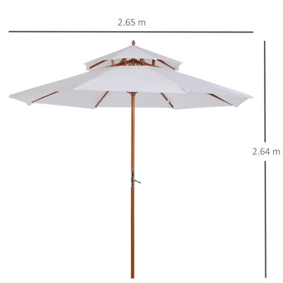 Outsunny Garden Wood Patio Parasol Sun Shade Outdoor Umbrella Canopy Cream - 3