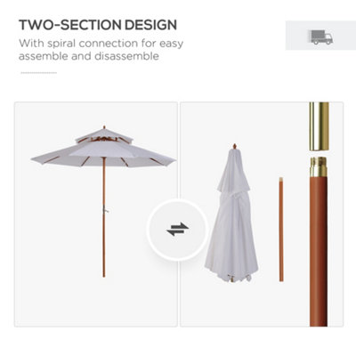 Outsunny Garden Wood Patio Parasol Sun Shade Outdoor Umbrella Canopy Cream - 4