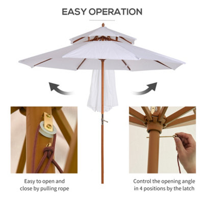 Outsunny Garden Wood Patio Parasol Sun Shade Outdoor Umbrella Canopy Cream - 5
