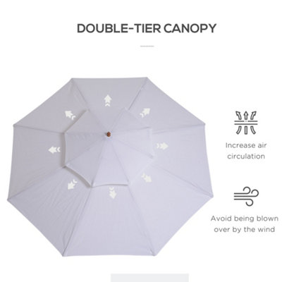 Outsunny Garden Wood Patio Parasol Sun Shade Outdoor Umbrella Canopy Cream - 6