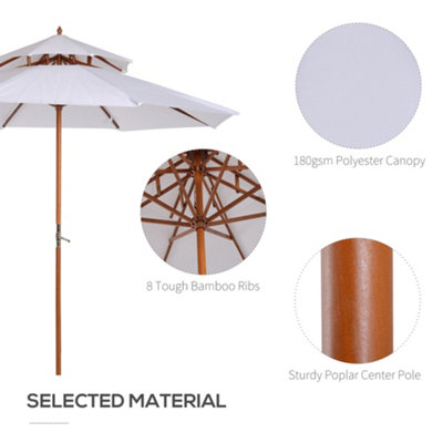 Outsunny Garden Wood Patio Parasol Sun Shade Outdoor Umbrella Canopy Cream - 7