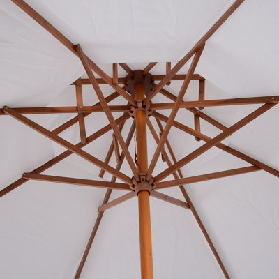 Outsunny Garden Wood Patio Parasol Sun Shade Outdoor Umbrella Canopy Cream - 8
