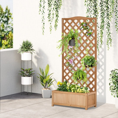 Outsunny Garden Wooden Planter Box with Trellis Flower Raised Bed, 76x36x170cm