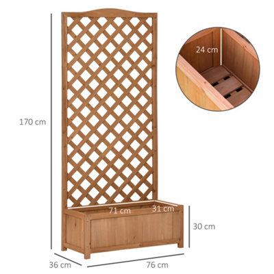 Outsunny Garden Wooden Planter Box with Trellis Flower Raised Bed, 76x36x170cm