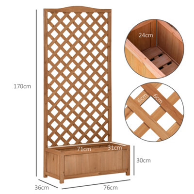 Outsunny Garden Wooden Planter Box with Trellis Flower Raised Bed Brown