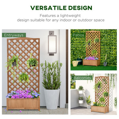Outsunny Garden Wooden Planter Box with Trellis Flower Raised Bed Brown