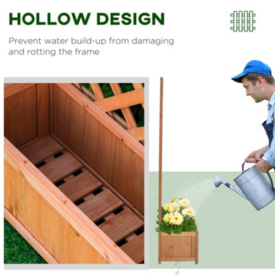 Outsunny Garden Wooden Planter Box with Trellis Flower Raised Bed Brown