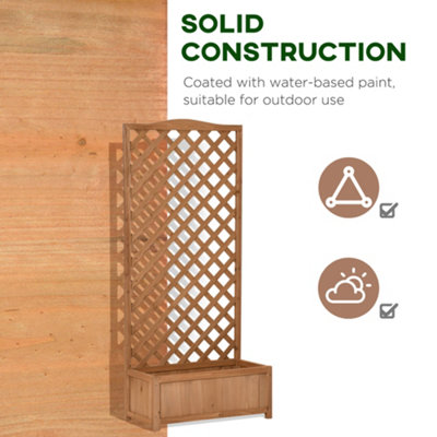 Outsunny Garden Wooden Planter Box with Trellis Flower Raised Bed Brown
