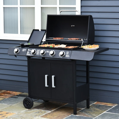 Outsunny Gas BBQ Grill 4 + 1 Stainless Steel Burner Garden Barbecue Cooker