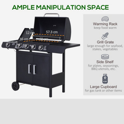 Outsunny Gas BBQ Grill 4 + 1 Stainless Steel Burner Garden Yard Barbecue Cooker - 5
