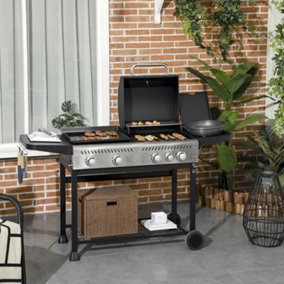 Outsunny Gas Grill and Plancha with 15 kW 4+1 Burners for Garden Party Festival