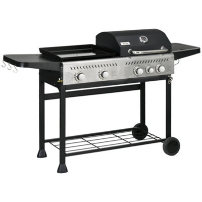 Outsunny Gas Grill and Plancha with 15 kW 4+1 Burners for Garden Party Festival