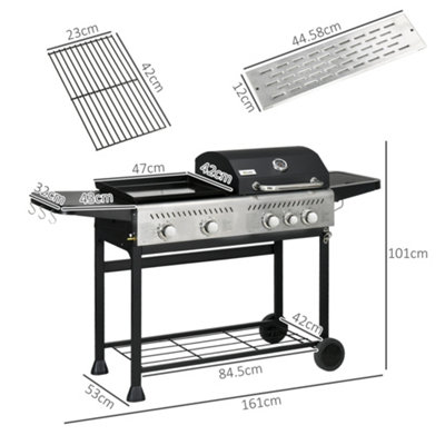 Outsunny Gas Grill and Plancha with 15 kW 4+1 Burners for Garden Party Festival - 3